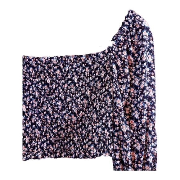 Wild Fable Smocked Ditsy Floral Square Neck Puff Sleeve Crop Top Women's XS - Picture 2 of 7